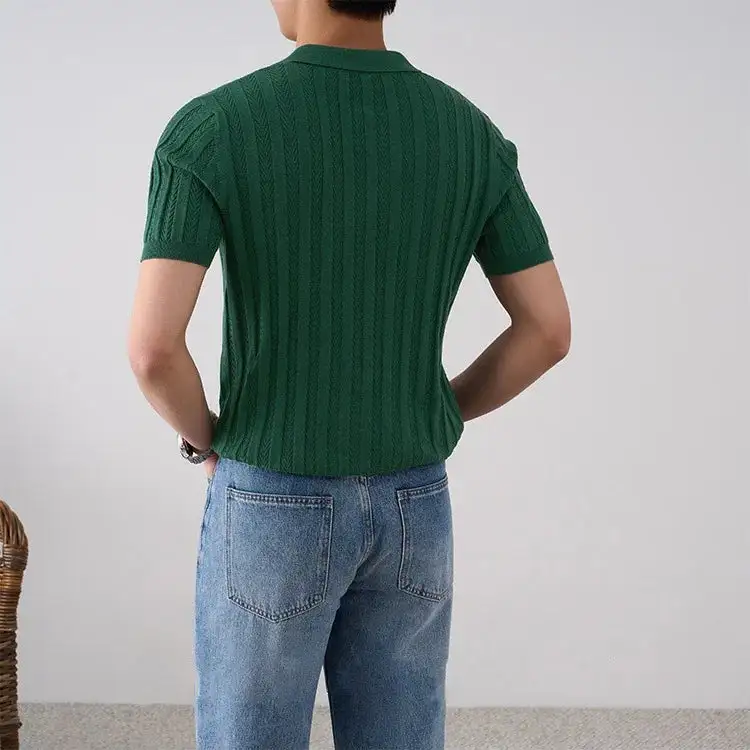 Ribbed Collar Knit Polo