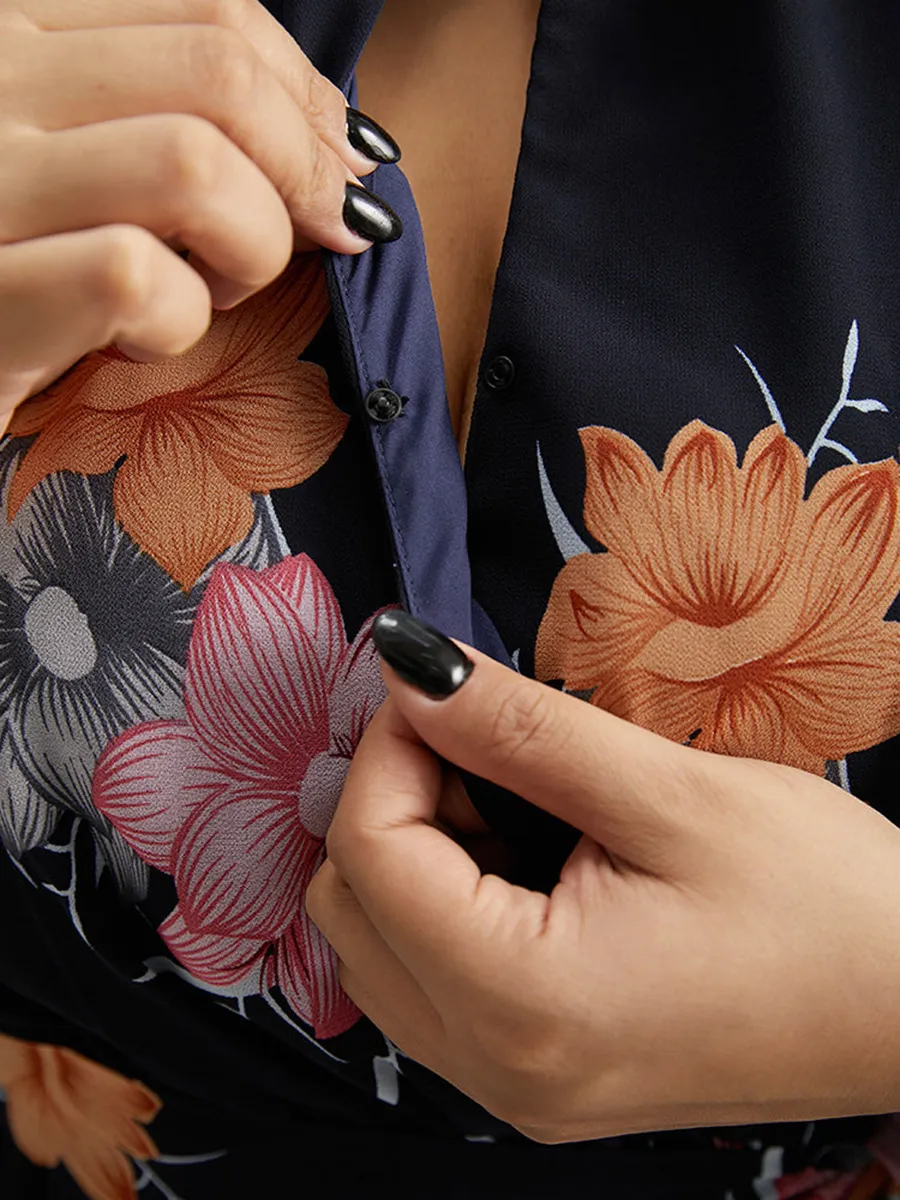 Elegant Senior Floral Waist Dress Midi Skirt