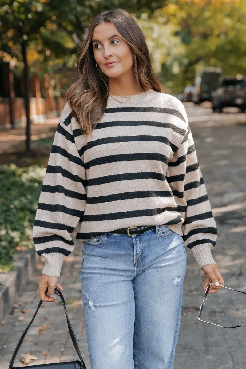 Black and Mocha Striped Pullover Sweater