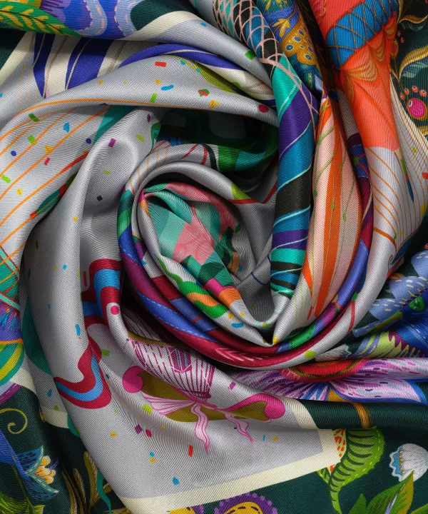 Slight Stretch Art Graphic Silk Square Scarf