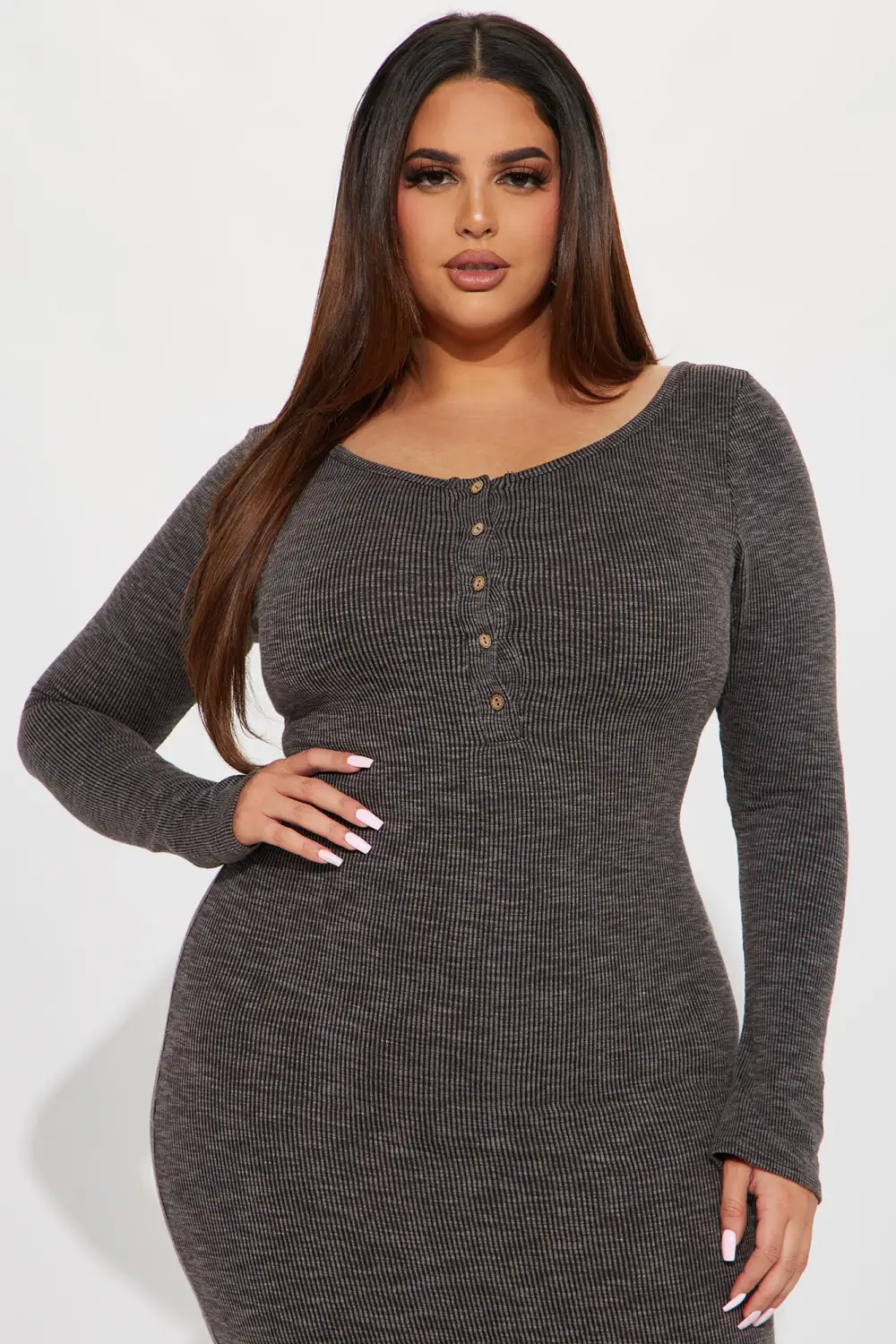 Come With Me Ribbed Maxi Dress - Charcoal