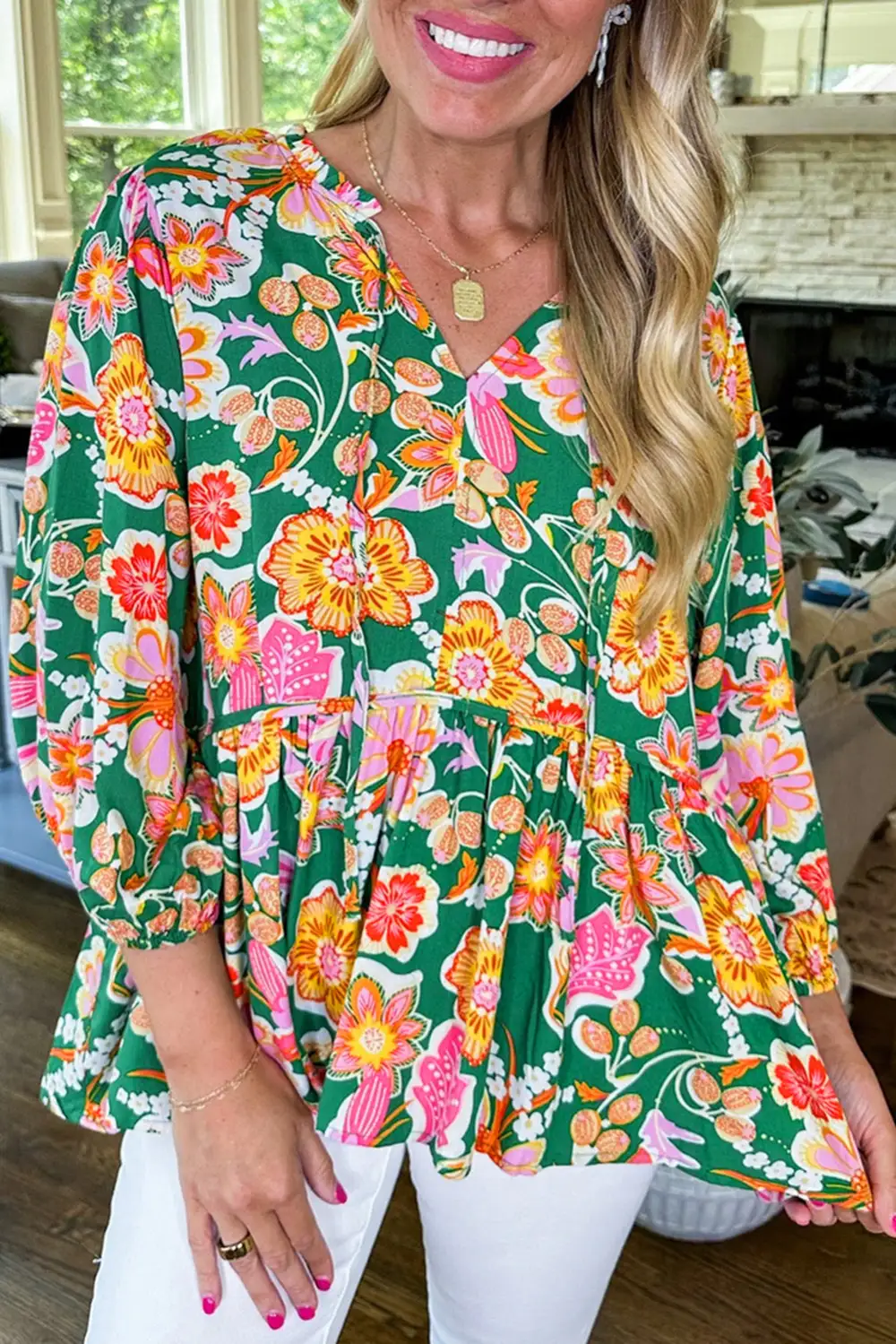 Lightweight Floral Puff Sleeve Blouse