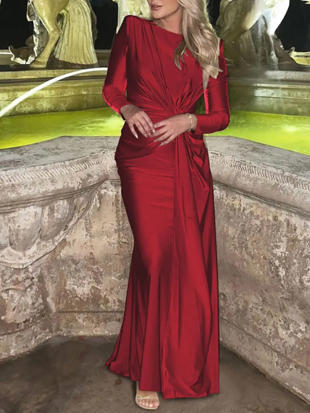 Ruched Long Sleeve Maxi Dress