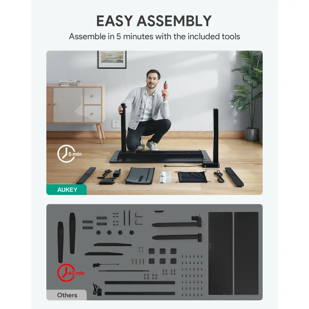 AUKEY Dual Motors Height-Adjustable Electric Standing Desk 48 x24'', Black