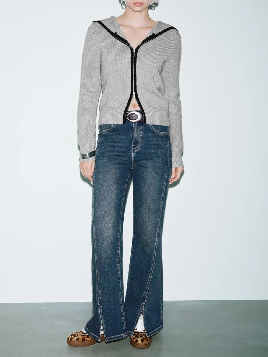 Lady's Color-Blocking Casual Style Zippered Hoodie