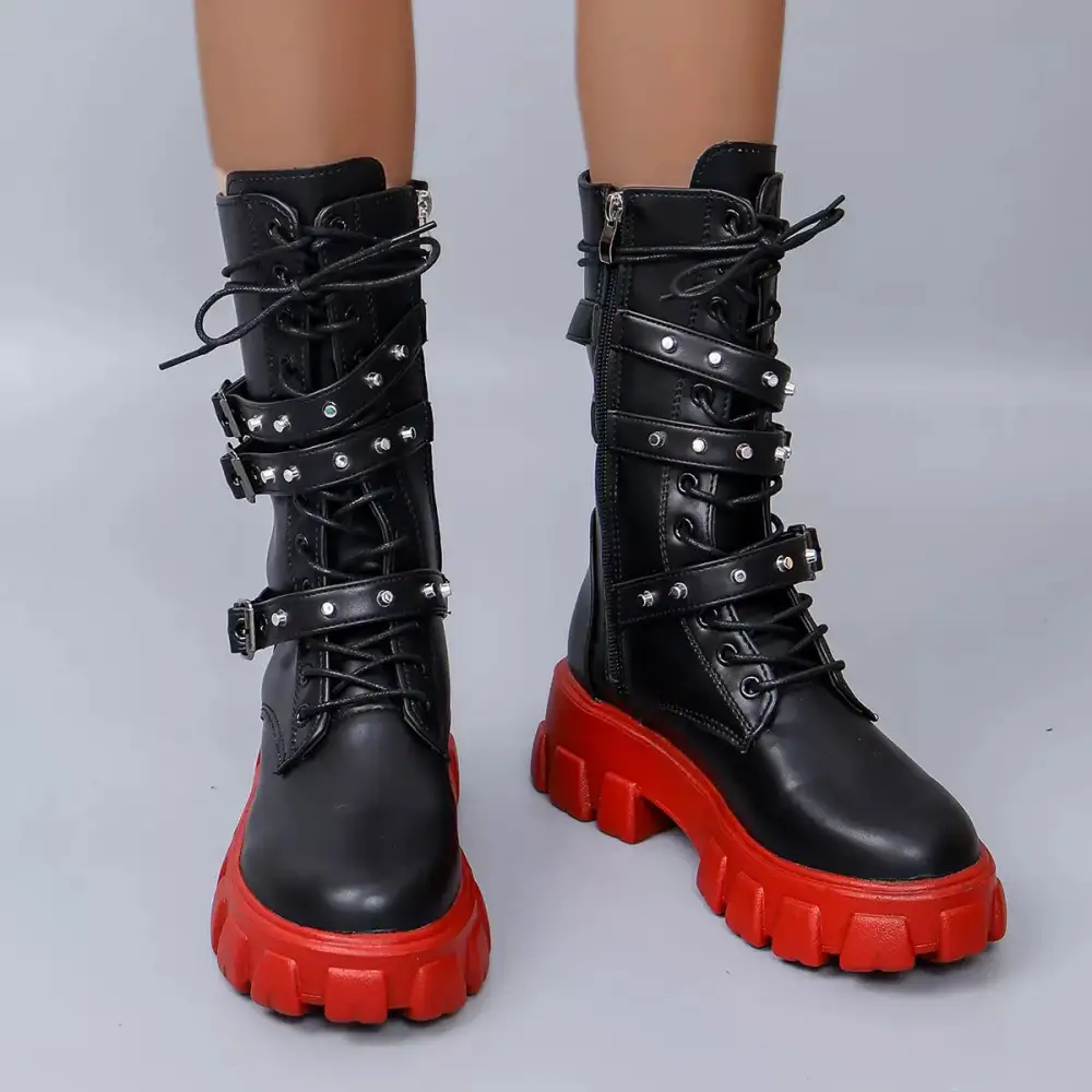 Buckled Lace-Up Combat Boots