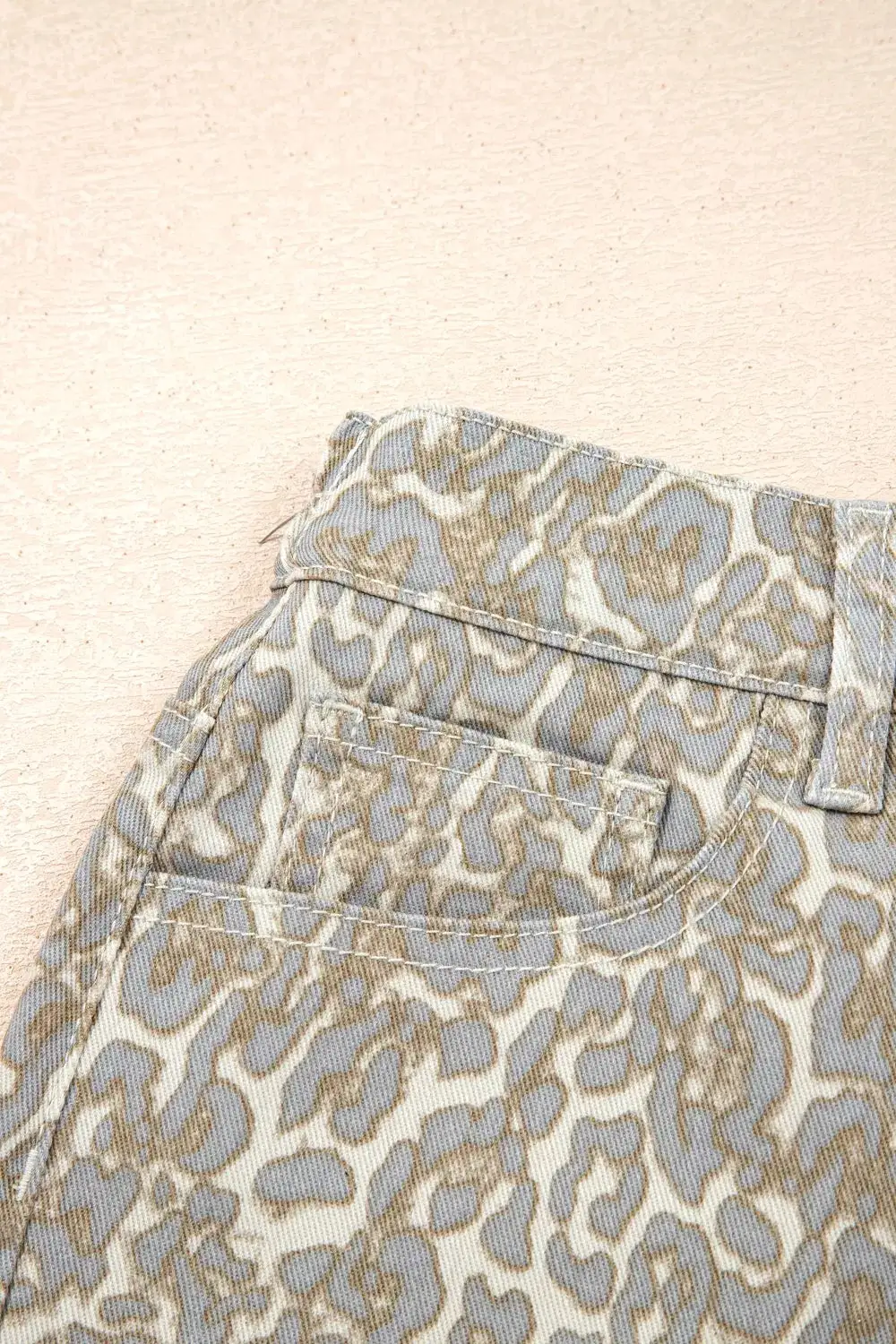 Raw Edge Leopard Print Denim Shorts