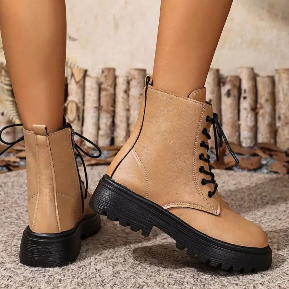 Textured Lace-Up Ankle Combat Boots
