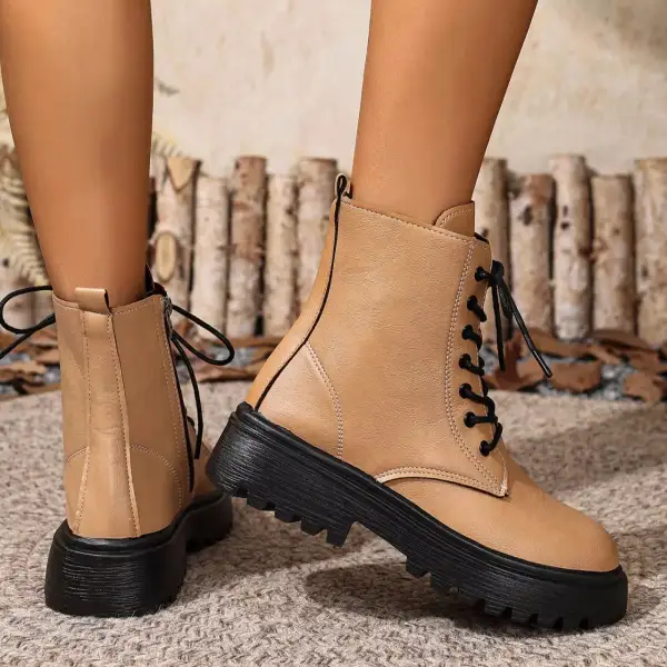 Textured Lace-Up Ankle Combat Boots