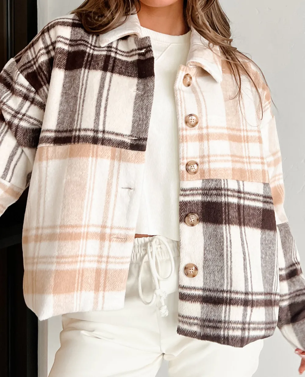 Mixed Plaid Oversized Jacket