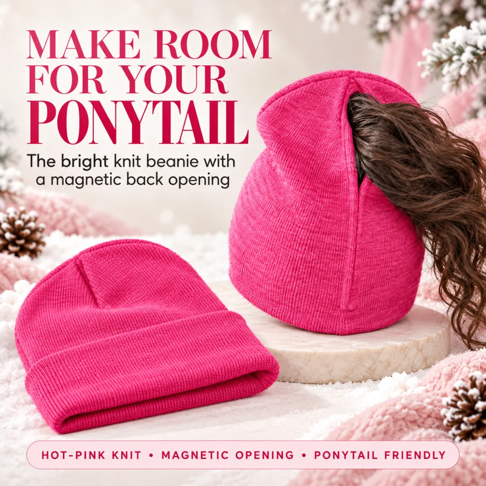 Knit Beanie Magnetic Opening Ponytail Hat Wool Beanie Pull-On Hat Auto Magnetic Hat