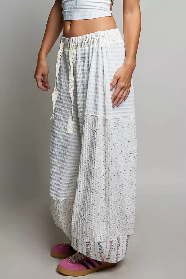 Easygoing Patchwork Mixed Knit Wide Leg Pants