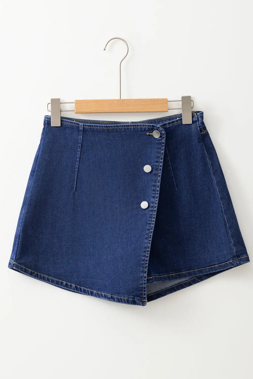 Asymmetric Wrapped Buttoned High Waist Denim Shorts