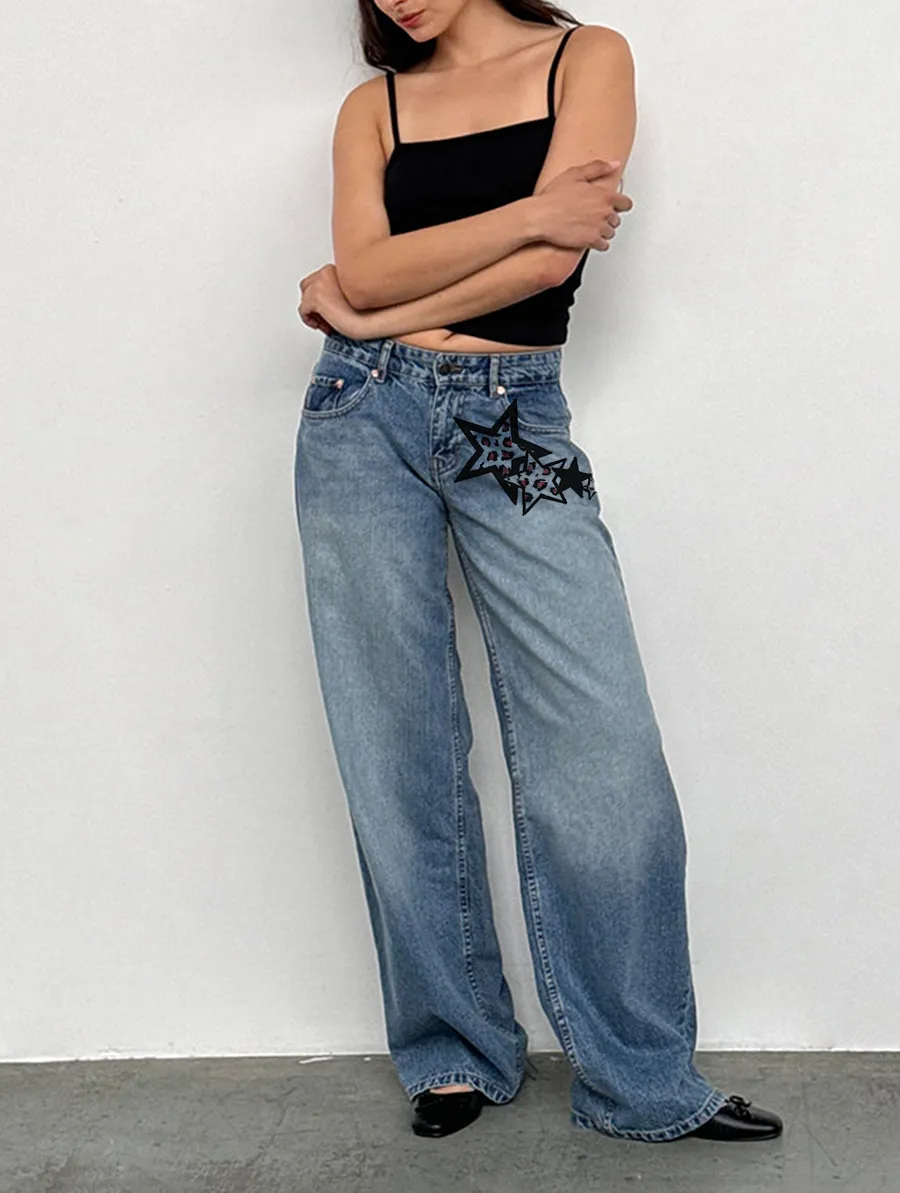 Washed Powder Blue Roomy Extra Wide Low Rise Jeans