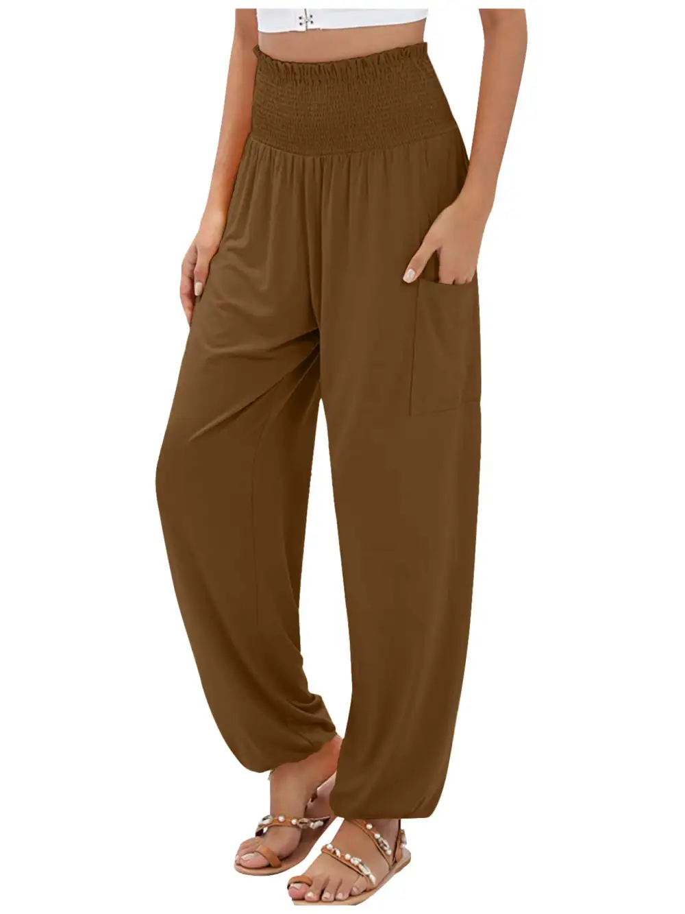 Full Size Smocked Waist Harem Pants with Pockets
