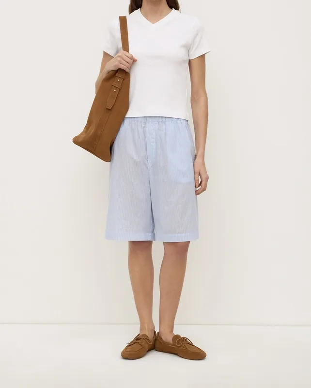 Blue & White Striped Cotton Longline Short