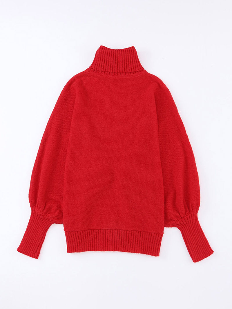 Fiery Red Merry Letter Embroidered High Neck Sweater