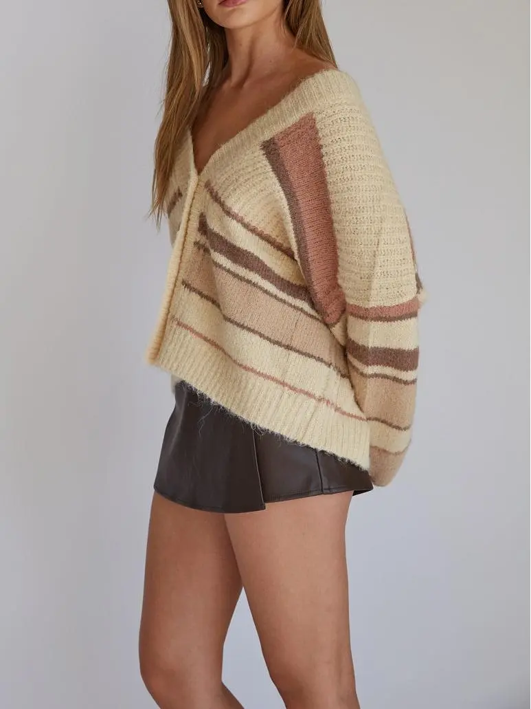 Stripe Knit Button Up Cardigan