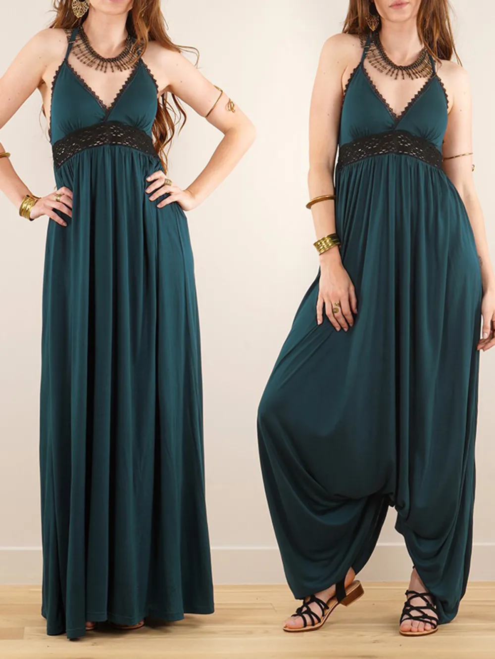 Strappy Bare Back Long Dress And Harem Pant Overalls