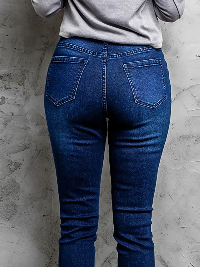 Women's ripped solid color pencil jeans