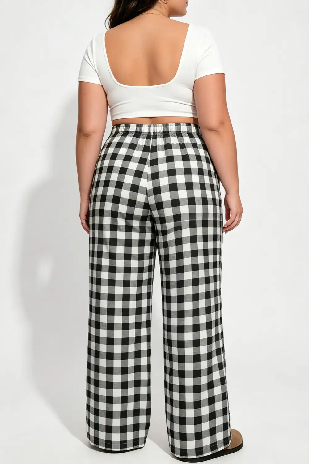 Plus Size Plaid Pattern Elastic Waist Shift Pants