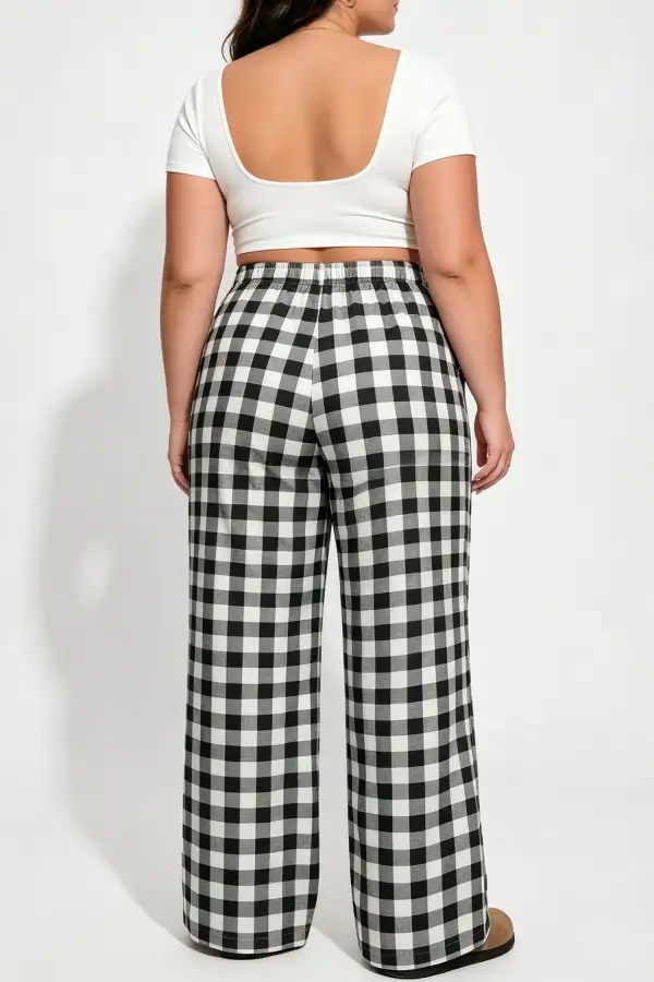 Plus Size Plaid Pattern Elastic Waist Shift Pants
