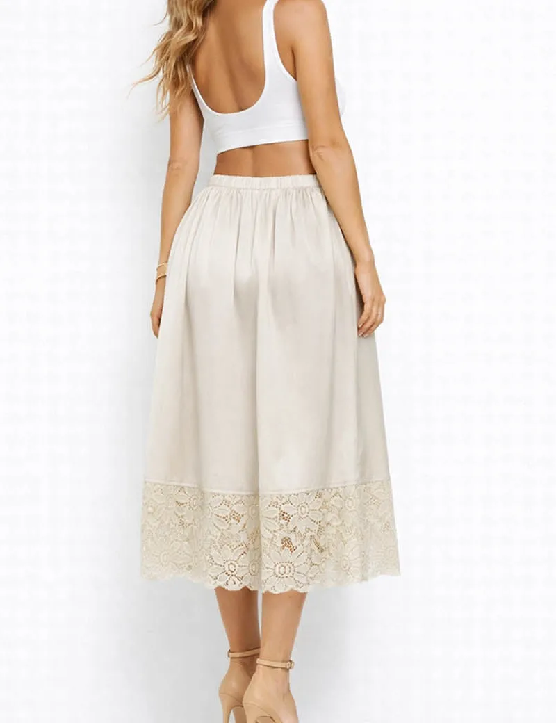 Boho Lace Hem Drawstring Waist Wide Leg Shorts