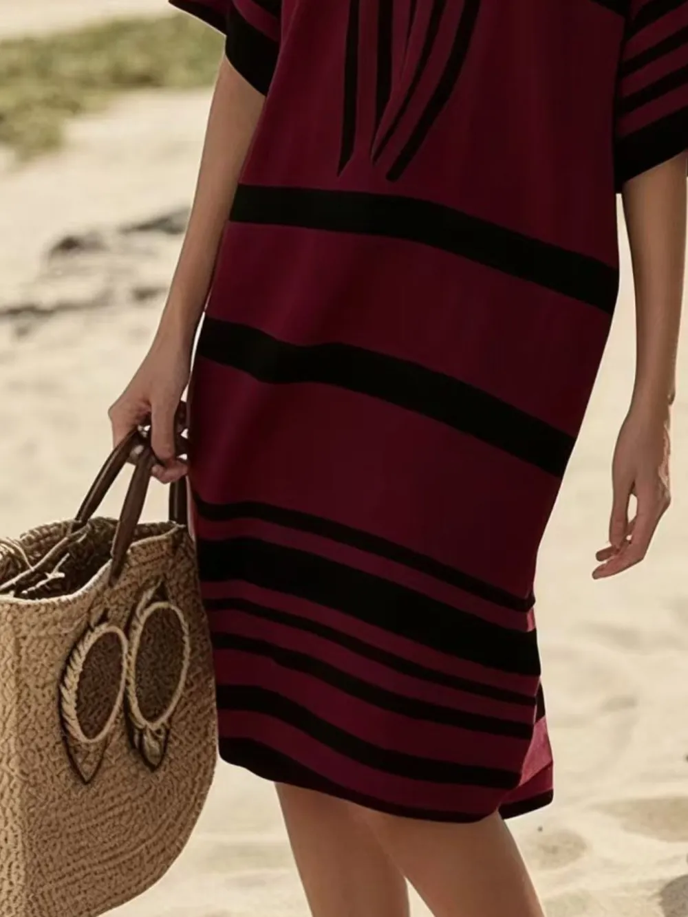 Striped Short Sleeve Midi Dress