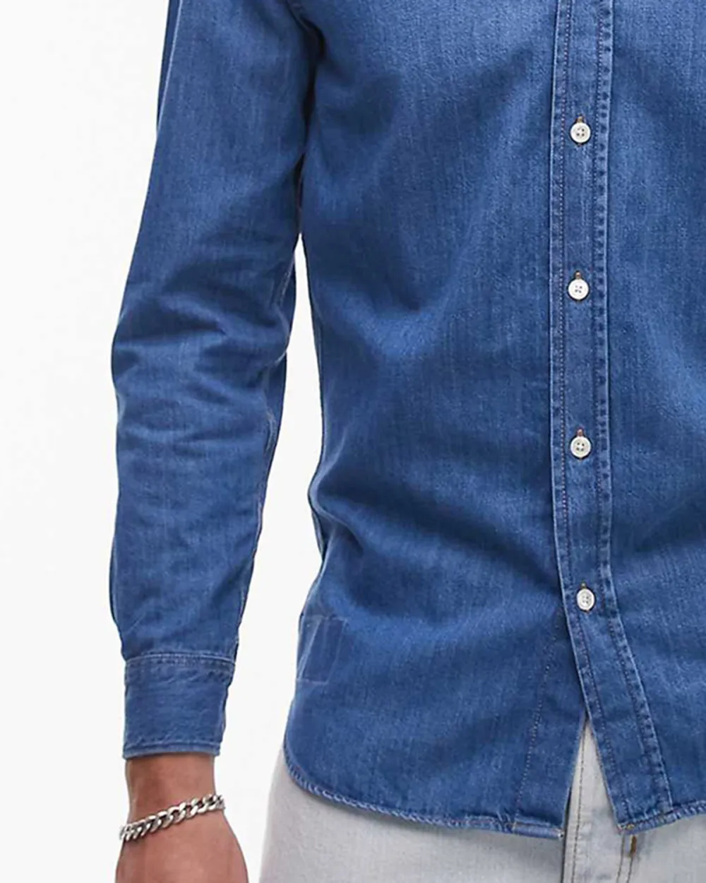 Denim Long Sleeve Shirt In Blue