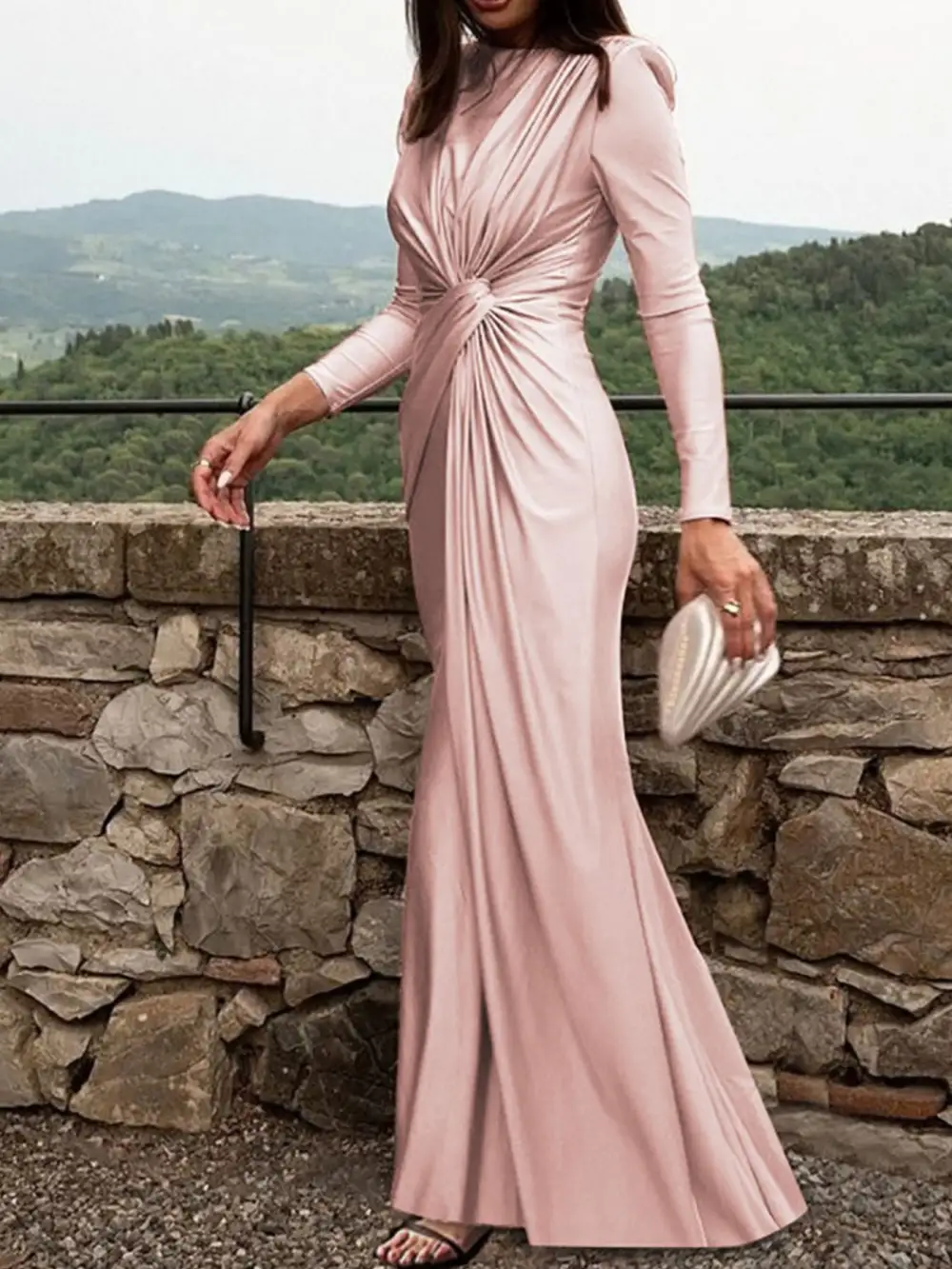 Ruched Long Sleeve Maxi Dress