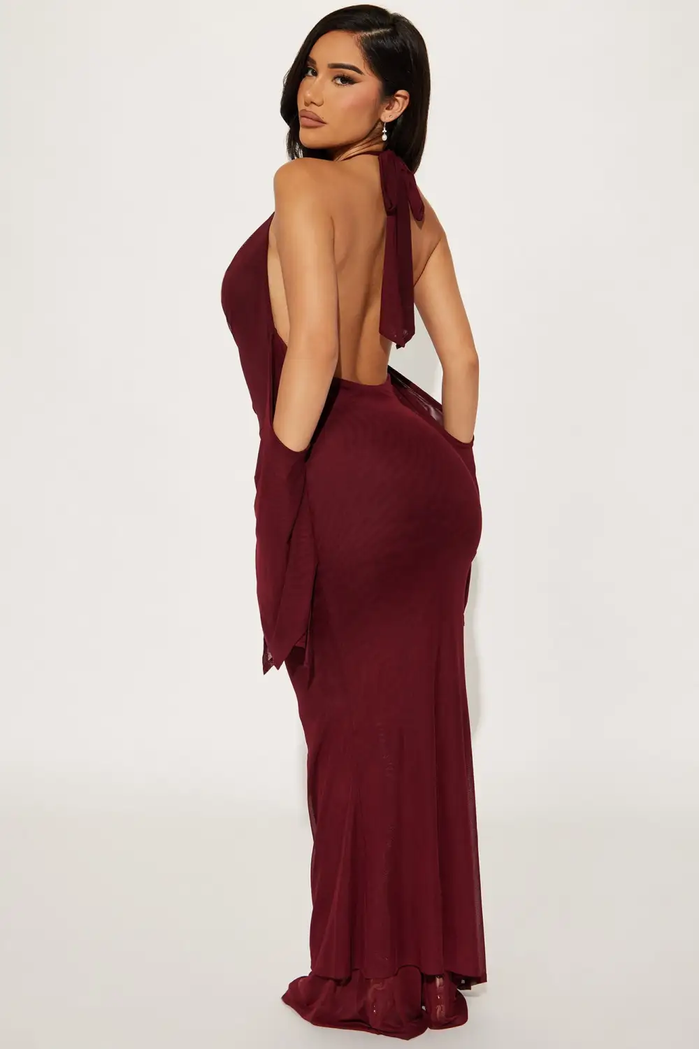 Haven Mesh Maxi Dress - Burgundy