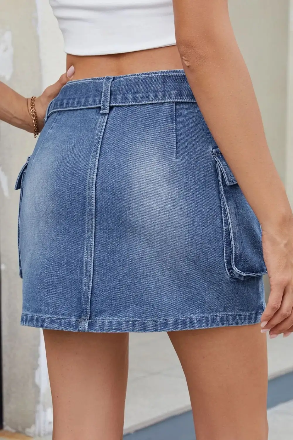 Criss Waist Detail Denim Skirt