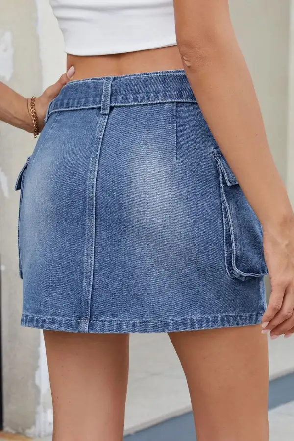 Criss Waist Detail Denim Skirt