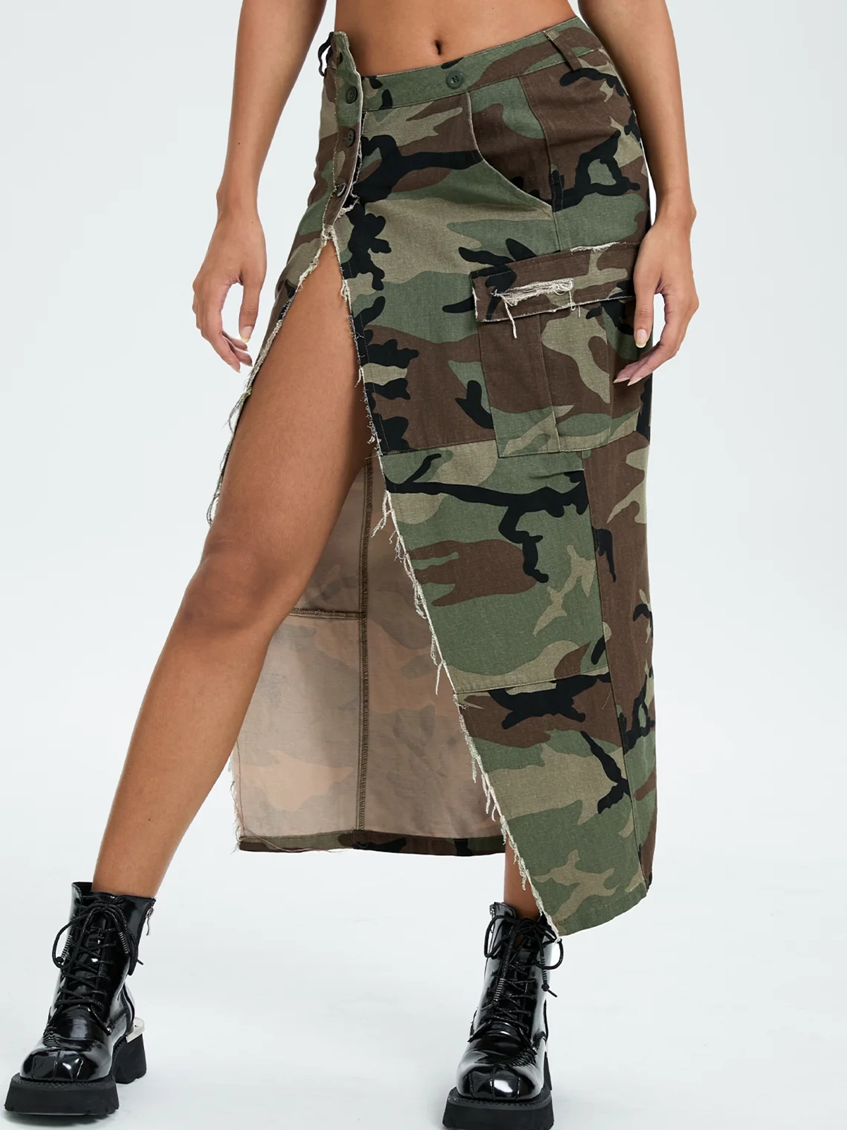 【Final Sale】Street Army Green Slim Bottom Skirt FREESHIPPING