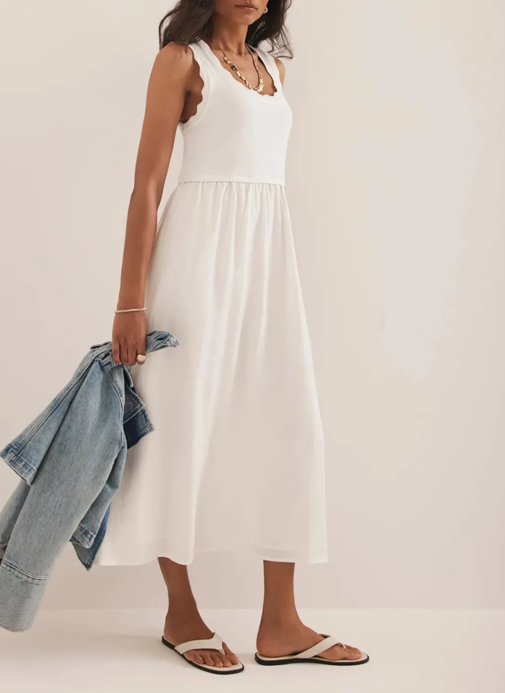 Casual Style Scallop Trim Midi Dress