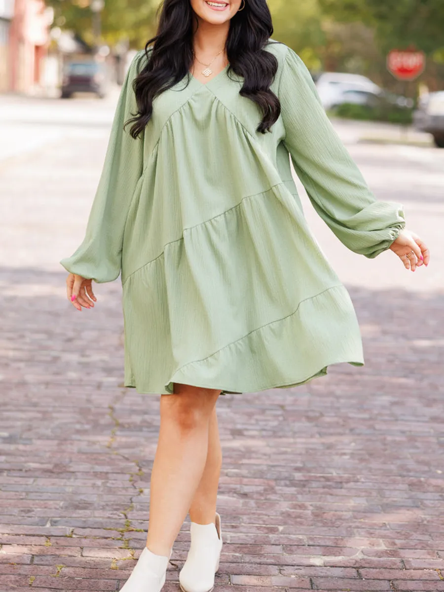 Split V-neck loose fitting dress