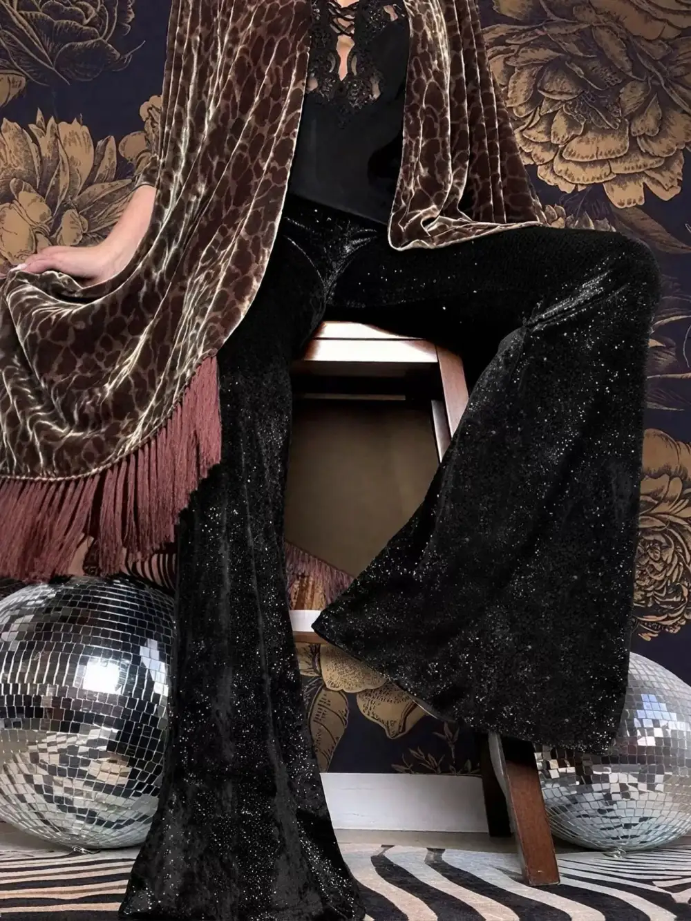 Velvet High Waist Flared Pants