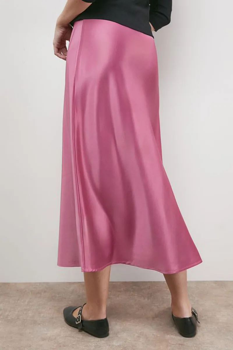 Casual Style Bias Cut Satin Skirt