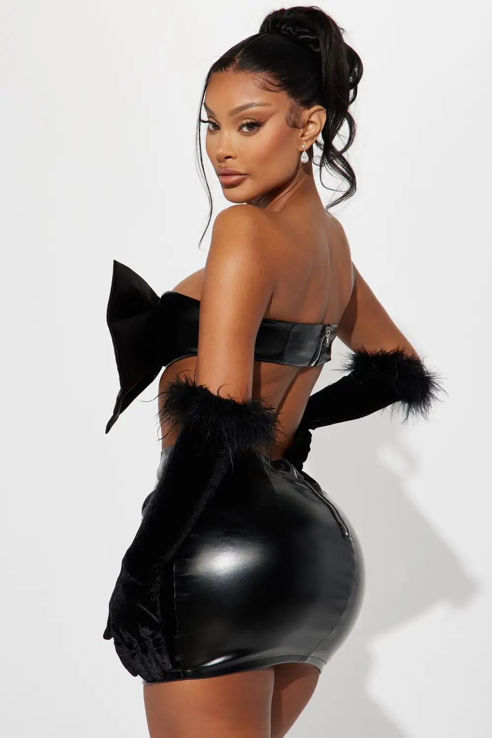 Show Stopper Faux Leather Skirt Set - Black