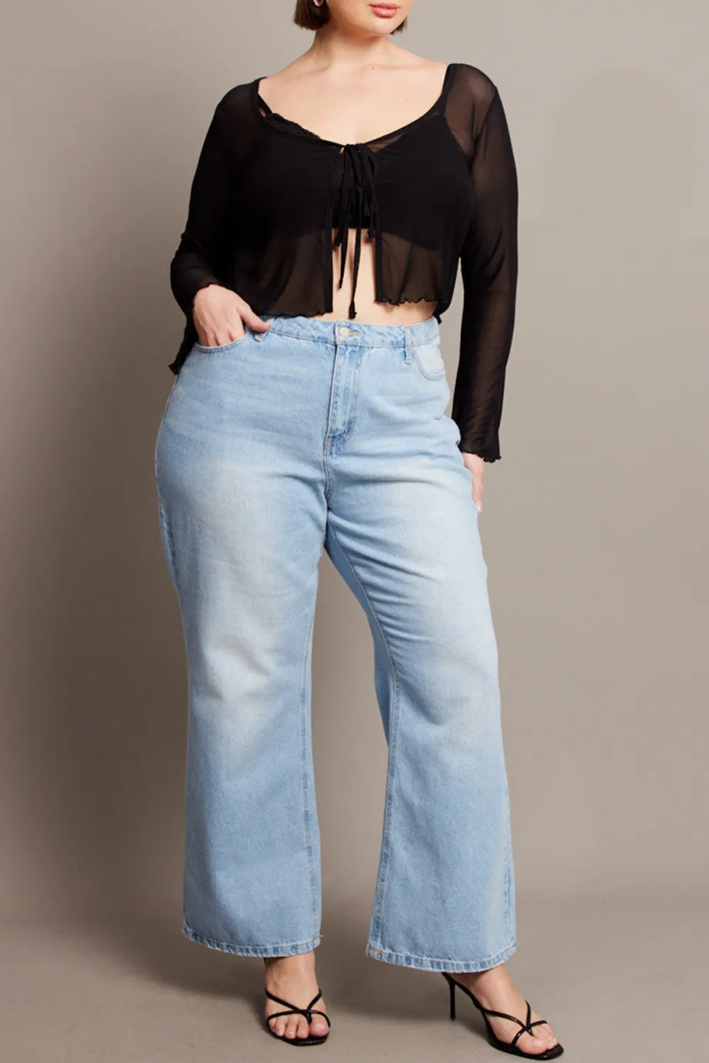 Black Mesh Bolero Tie Tops