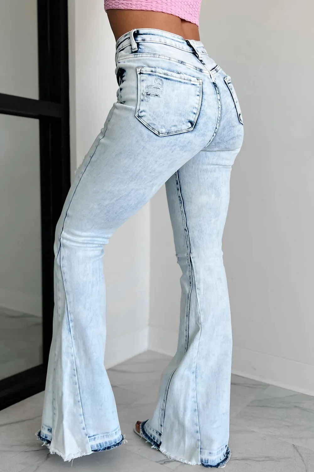 High Rise Distressed Flare Jeans
