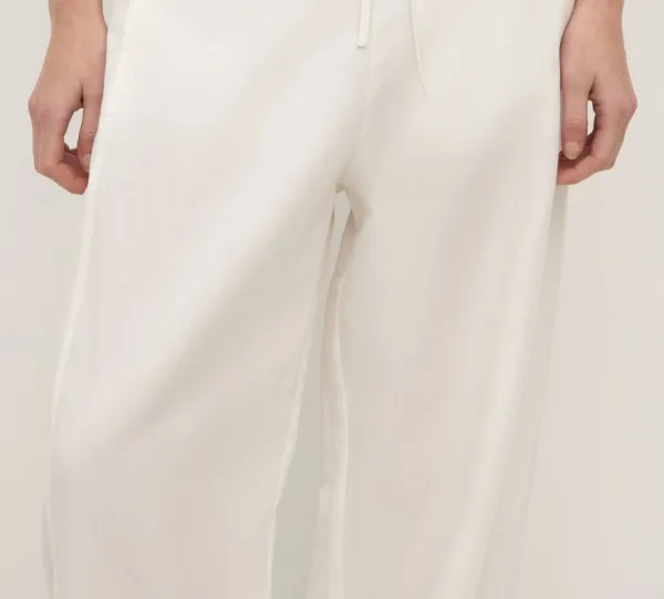 White Cotton Linen Barrel-Leg Pant