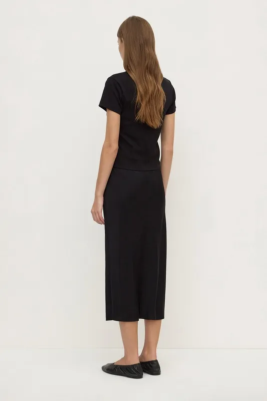 Black Bias-Cut Silk Midi Skirt