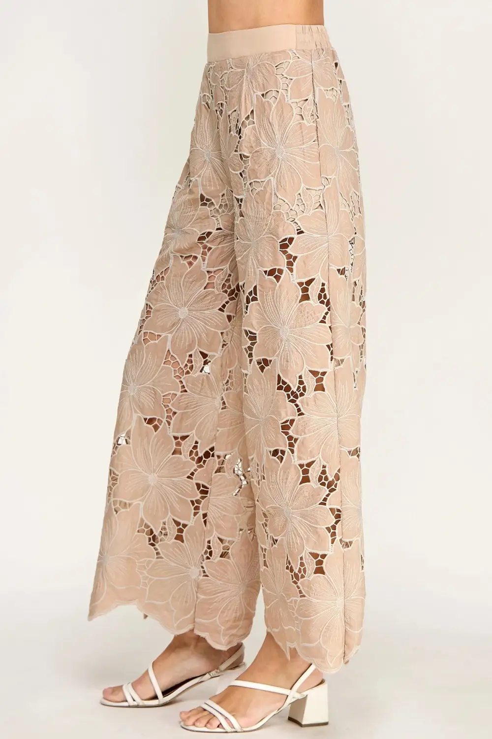 Lace Panel Wide Leg Pants