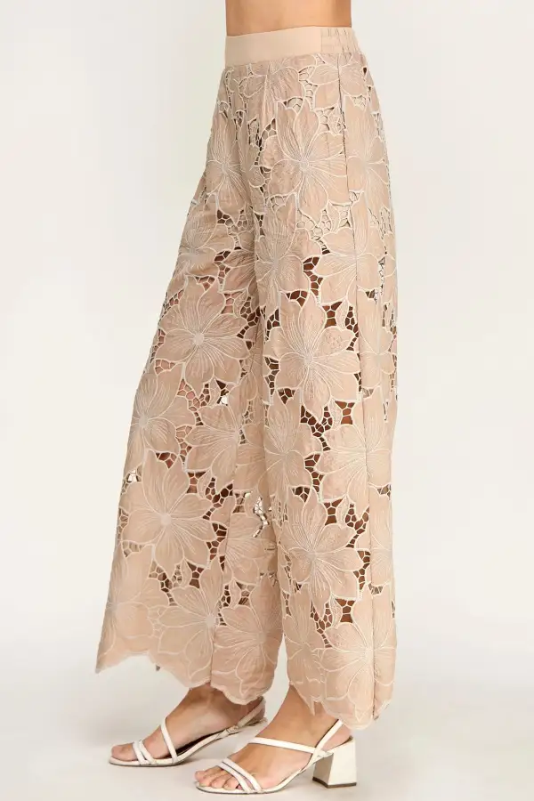 Lace Panel Wide Leg Pants