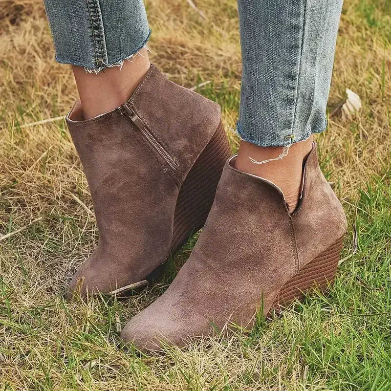 Refined Round Toe Wedge Ankle Boots