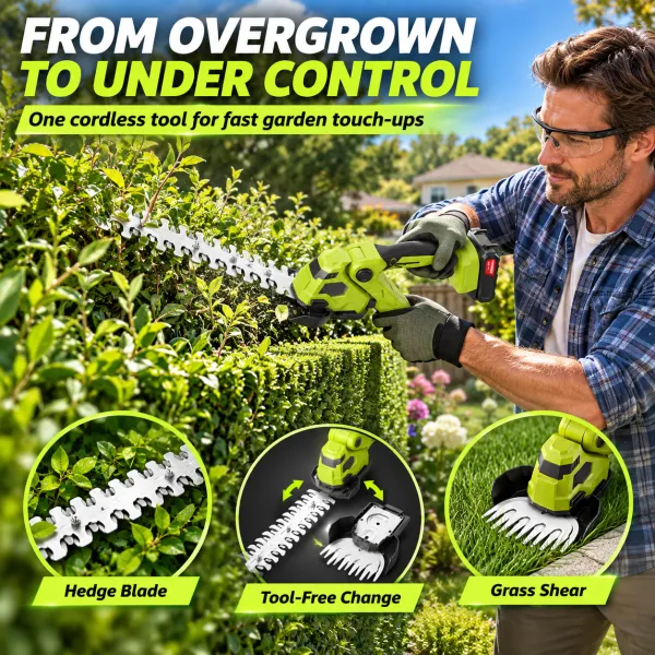 ✂️ LIMITED-TIME 50% OFF 🌳 Cordless Hedge Trimmer & Grass Shear — 2-in-1, 45° Pivoting Head, 0.9kg