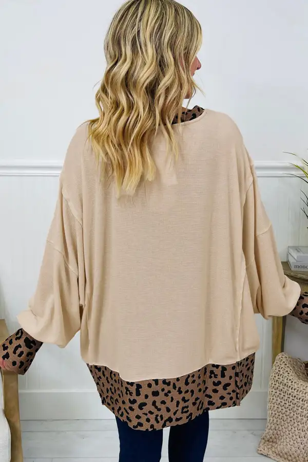 Everyday Relaxed Leopard Print Star Accent Patchwork Sweatshirt