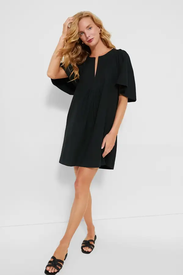 Black Finley Flutter Sleeve Dress