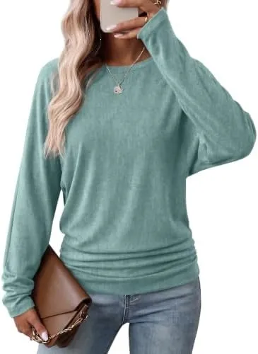 Women's Long Sleeve Ruffle Blouse, Fall Top, Lightweight Sweater